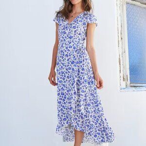 Aspiga Women’s Demi Wrap Cheetah Print White and Blue Midi Wrap Dress (Size XS)